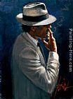Smoking Under The Light White Suit by Fabian Perez